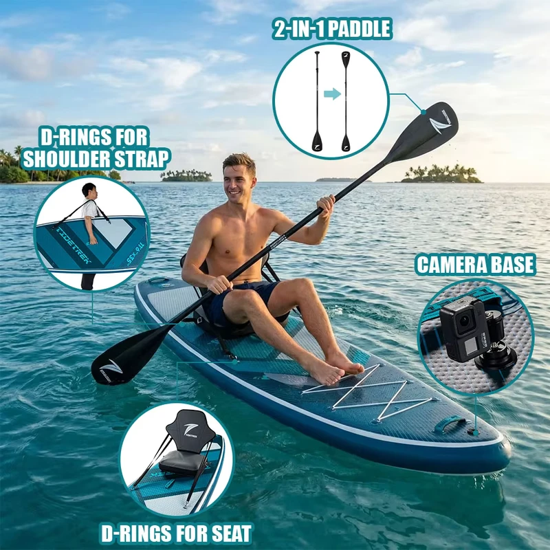 TIDETREK 11'6" 35" Certificado CE com Assento de Caiaque Subboard Stand up Paddle Board Surfing Subs Prancha de Surf Inflável Tabla Surf