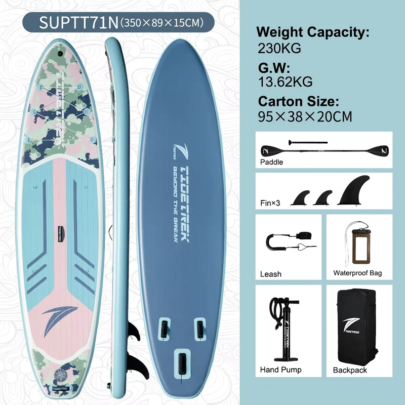 TIDETREK 11'6" 35" Настраиваемая прочная ПВХ доска для гребли с аксессуарами StandUp Paddleboard Supboard Tabla De Padel