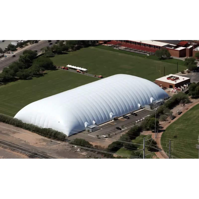 Dome d'aria temporaneo per stoccaggio attrezzature in cantiere, shed gonfiabile a installazione rapida con sistema di ventilazione