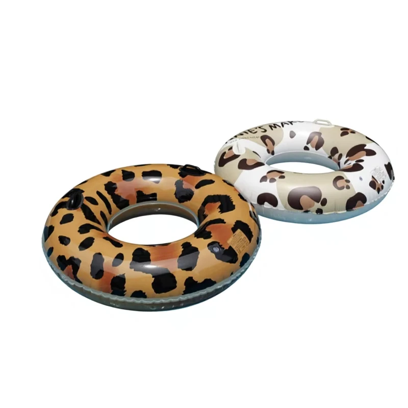Thickened Leopard Print Adult Inflatable Swimming Ring with Under Arm Handles for Water Play