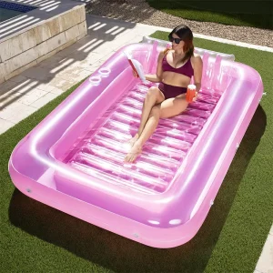 Thickened PVC Extra Large Pink Inflatable Sun Tan Tub Adult Pool Float Raft Portable Blow up Tanning Water Sunbathing Lounger