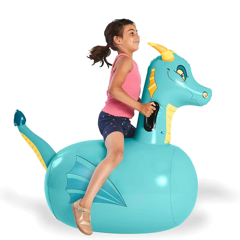 Thickened PVC Inflatable Dragon Ride on Bouncer Heavy Duty Vinyl Animal Pool Float Rider With Handles for Kids Water Toy