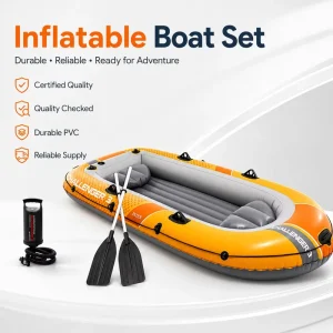 Three Person Inflatable Boat Set PVC Fishing Raft With Oars And Pump Custom Water Sports Supply