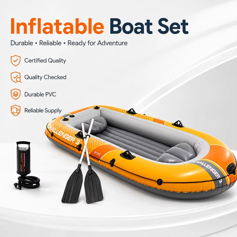 Conjunto de Barco Inflable para Tres Personas de PVC, Balsa de Pesca con Remos y Bomba, Suministro Personalizado para Deportes Acuáticos