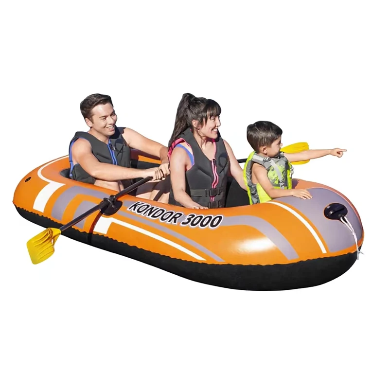 ชุดเรือเป่าลมสามที่นั่ง เรือตกปลาแบบวงกลมเดียว เรือเฮลิคอปเตอร์ เรือยาง PVC เป็นมิตรกับสิ่งแวดล้อม ขนาด 212x122x41 ซม. พร้อมปั๊ม