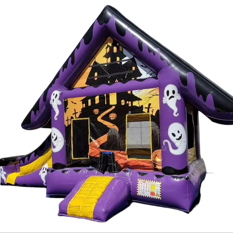 Combo de saut gonflable palpitant et terrifiant, trampoline, toboggan gonflable, château de saut pour l'aventure des enfants pour Halloween