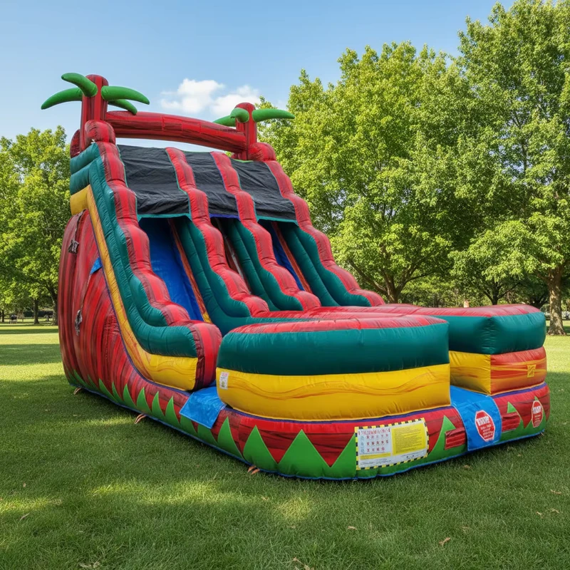 Tobogán inflable de doble carril Tiki, tobogán seco comercial, tobogán inflable para fiestas infantiles y diversión al aire libre