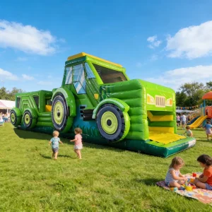 Tractor Shape Outdoor Soft Play Equipment Commercial PVC Giant Inflatable Obstacle Course Castle Adults Kids Portable