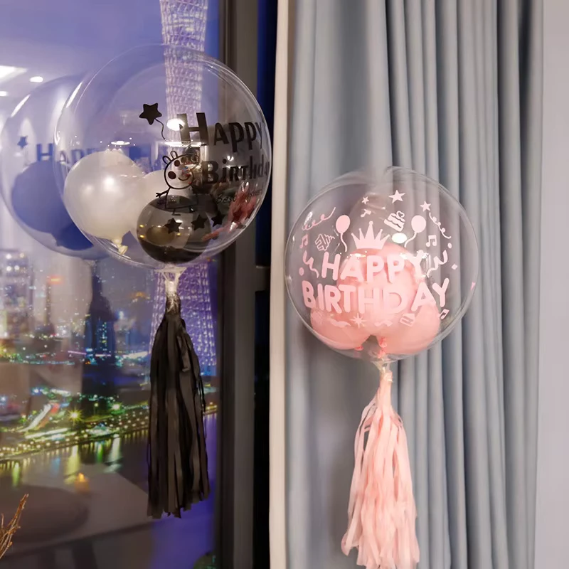 Palloni da festa stampati 4D Bobo Cartoon Happy Birthday trasparenti, accessori fotografici
