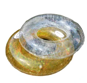 Transparent Clear Swimming Ring with Glitter Pool Inflatable Toy Sequined Round Glitter Swimming Ring for Adults