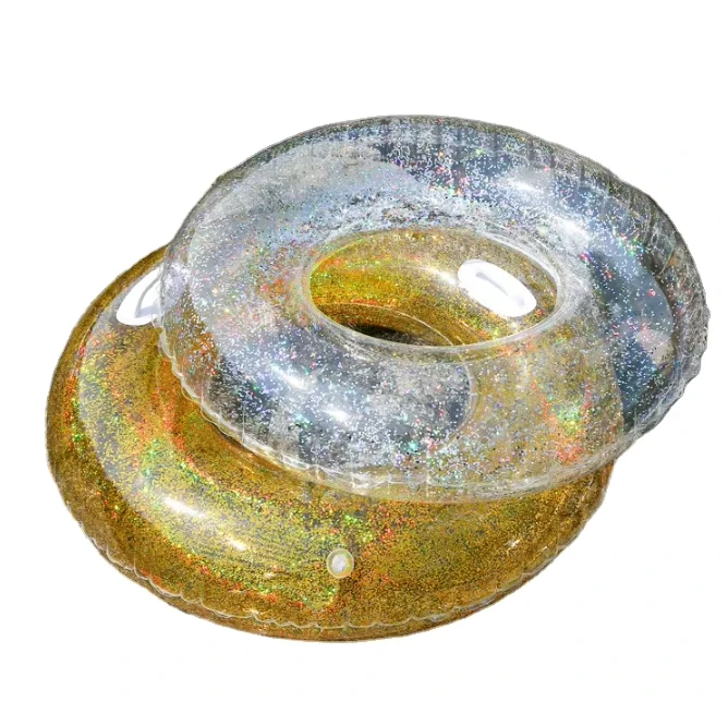 Anillo de natación transparente con purpurina, juguete inflable de piscina, anillo de natación redondo con purpurina para adultos