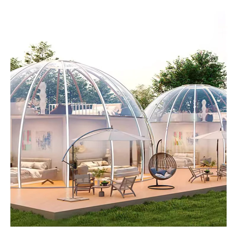 Dôme gonflable transparent de luxe, tente de camping en extérieur avec chambre étoilée en métal pour tourisme et vacances de célébrités
