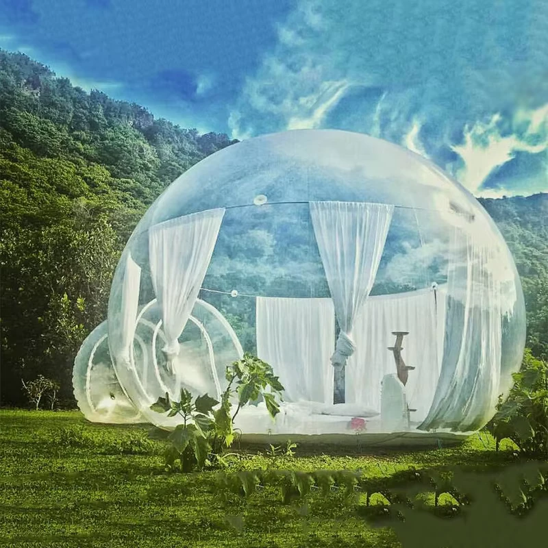 Tenda de Camping Inflável Transparente em Tecido Oxford de Abertura Automática Rápida para Quatro Estações