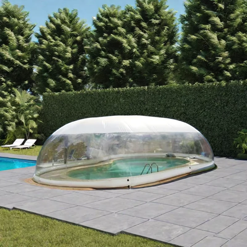 Tenda Atap Transparan PVC Inflatable Kolam Renang Bubble Dome 8x5m 10x6m 12x7m Termasuk Aksesori Blower