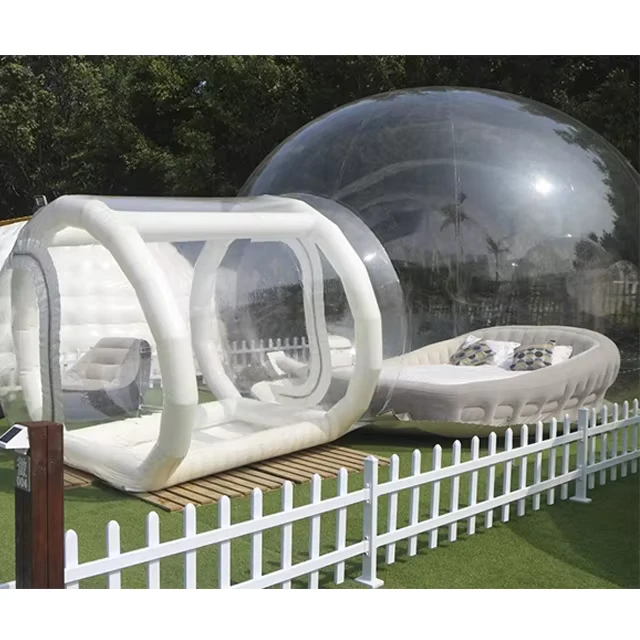 Transparente Sichtbare Aufblasbare Outdoor Camping Blasenzelt 10/13/16/20 Fuß mit 6,5 Fuß Einzel-Tunnelgebläse und Luftpumpe