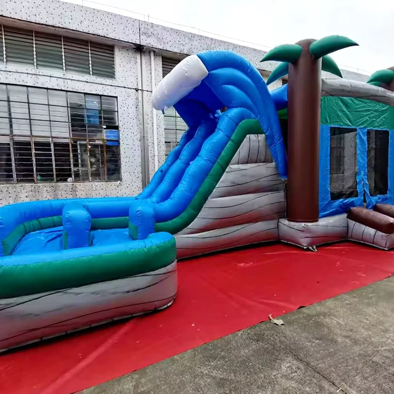 สไลด์น้ำต้นไม้ กระโดดปราสาทพองลม เชิงพาณิชย์ สไลด์น้ำพองลม สำหรับเด็ก บ้านกระโดดพองลม