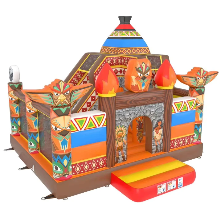 Tribal Totem Pole Inflatable Bounce House Combo Commercial Jumping Castle for Rentals