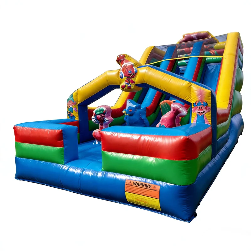 Triple-Lane Raksasa Seluncur Inflatable PVC Ramah Lingkungan Peralatan Bermain Kartun Petualangan Anak Kelas Komersial