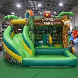 Castello gonfiabile a tema animali della giungla tropicale, favori per feste per bambini, combo safari, casa da salto scivolo per feste
