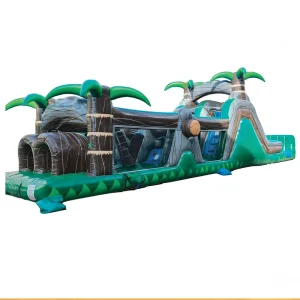 Tropical Jungle Log Themed Inflatable Obstacle Course Slide Eco Friendly PVC High Capacity Kids Adventure Play Equipment