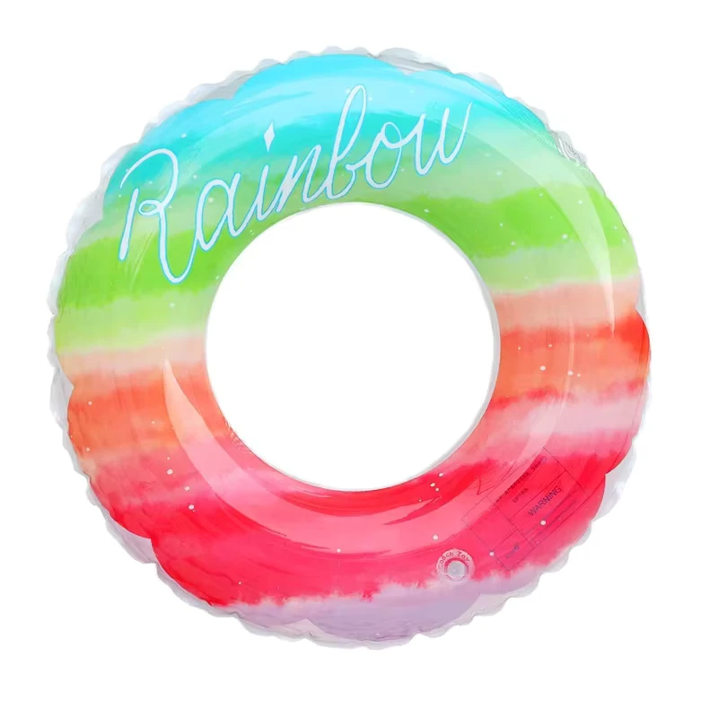 Tropical Leaves Pattern Eco Friendly PVC Inflatable Swimming Ring Blue White 60cm Beach Summer Kids Portable Safety