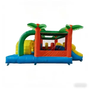 Tropical Palm Tree Inflatable Bounce House Kids Obstacle Course Bouncer Slide Commercial Grade Water Playground Beach Party PVC