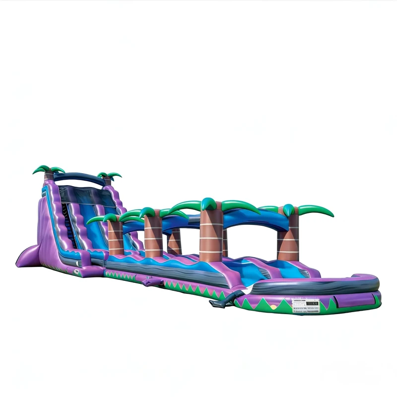 Tropical Palm Tree Themed Inflatable Eco Friendly PVC Water Slide Slip N Slide Extension Custom Size Kids Summer Play Commercial