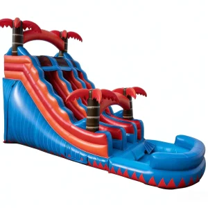 Tropical Palm Tree Themed Triple Lane Inflatable PVC Eco Friendly Water Slide 7x4x5m Commercial Grade Outdoor Use