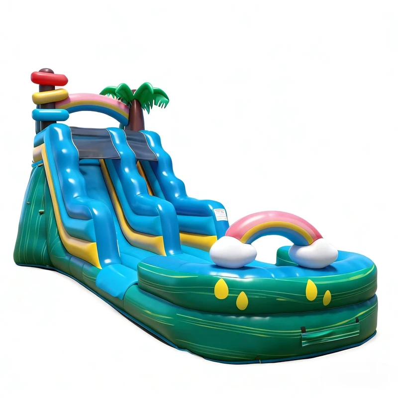 Tropischer Regenbogen-Palmenbaum-Themen Aufblasbare umweltfreundliche PVC-Material Wasserrutsche für Kinder Gewerbliche Nutzung 6-12 Passagiere