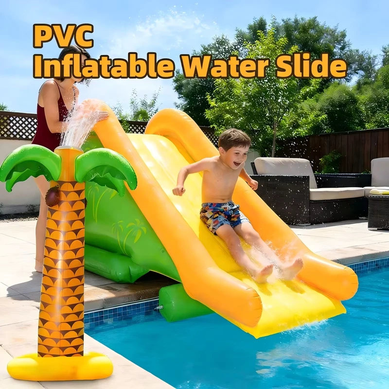 เทคโนโลยีการพักผ่อนเขตร้อน ODM มืออาชีพ สไลด์น้ำมะพร้าวพองลม ทำจาก PVC หนา สถานที่อยู่อาศัยทางน้ำสำหรับเด็กกลางแจ้ง