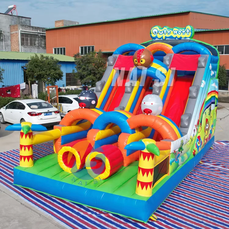 Castello Gonfiabile Tropical Safari con Scivolo, Scivolo Gonfiabile Secco, Gufo, Gonfiabili Commerciali, Salto all'Aperto