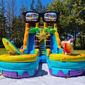 Tropical Summer Outdoor Slide Commercial Grade Inflatable Water Slide with Pool Sunglass Double Lane Slide Pool for Kids Adults