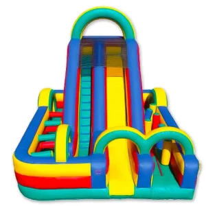 Scivolo gonfiabile Turbo Double Wacky 360, percorso ad ostacoli, castello gonfiabile multicolore, trampolino gonfiabile per divertimento in giardino