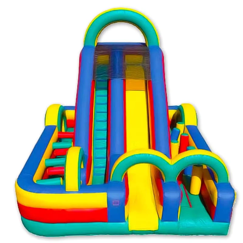 Turbo Double Wacky 360 Inflatable Rutsche Hindernisbahn Mehrfarbige Hüpfburg Inflatable Trampolin für Garten Spaß Vermietung