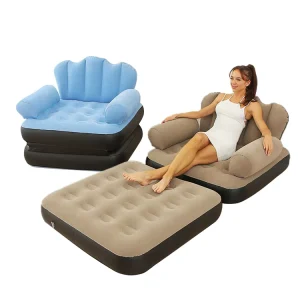 Two Color Inflatable Lounger Chair Adults Flocked 5 in 1 Air Sofa Bed