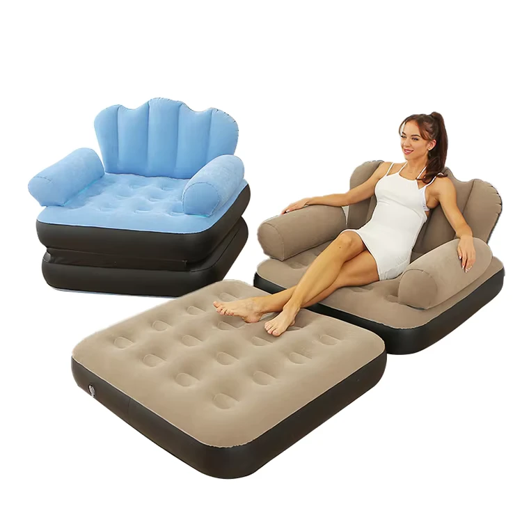 Fauteuil Gonflable à Deux Couleurs pour Adultes, Lit de Canapé Gonflable 5 en 1