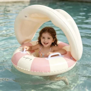 Two Color Inflatable Sunshade Kids Swim Seat Retro Baby Floating Boat for Infants Toddlers and Young Children