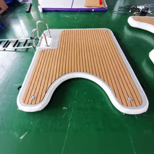 U Shape Stitch PVC Teak Foam Inflatable Swim Platform Floating Dock with Ladder Inflatable Island Floating Water Platform