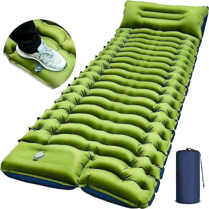 Ultra Light Air Foot Pedal Inflatable 200cm Foldable Moisture Proof Polyester Camping Mattress Home Furniture Modern