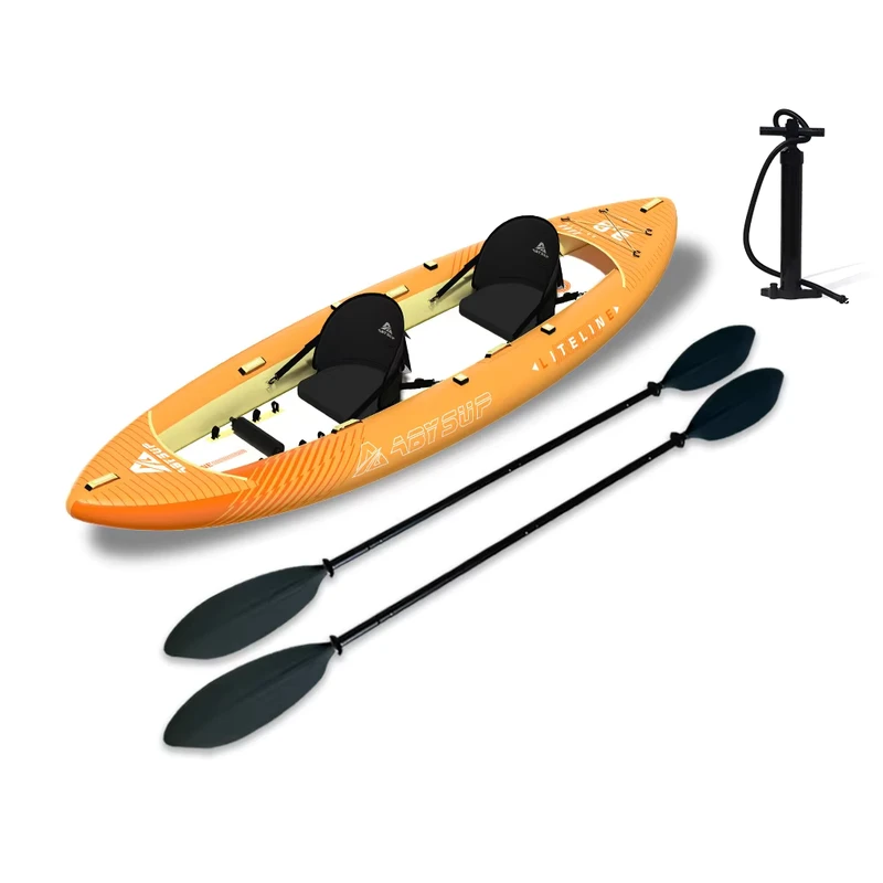 Kayak Inflable Ultra Estable de Doble Sentado para Pesca, Flotación, Ligero, PVC Resistente para Ríos