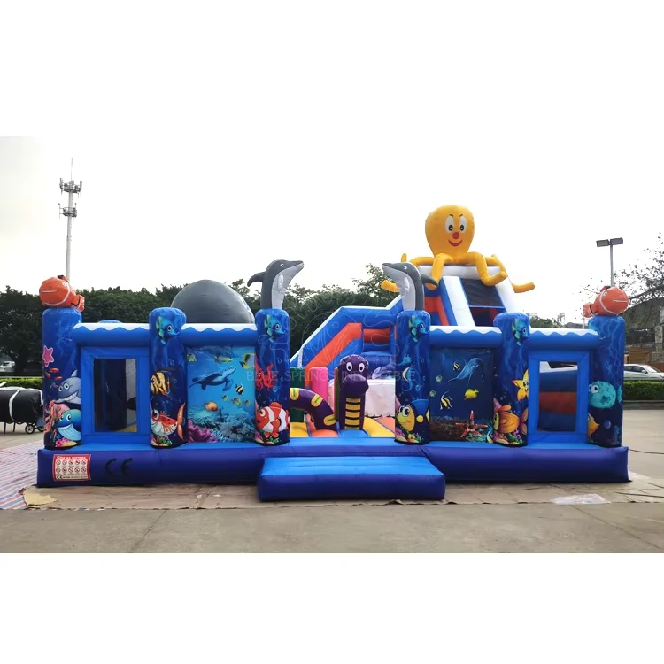 Castello gonfiabile scivolo mondo sottomarino, parco giochi gonfiabile per bambini