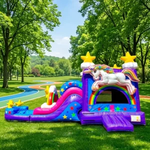 Unicorn Bouncer Inflatable Bounce House Combo Backyard Jumping Castle with Slide for Children Adults Party Rental