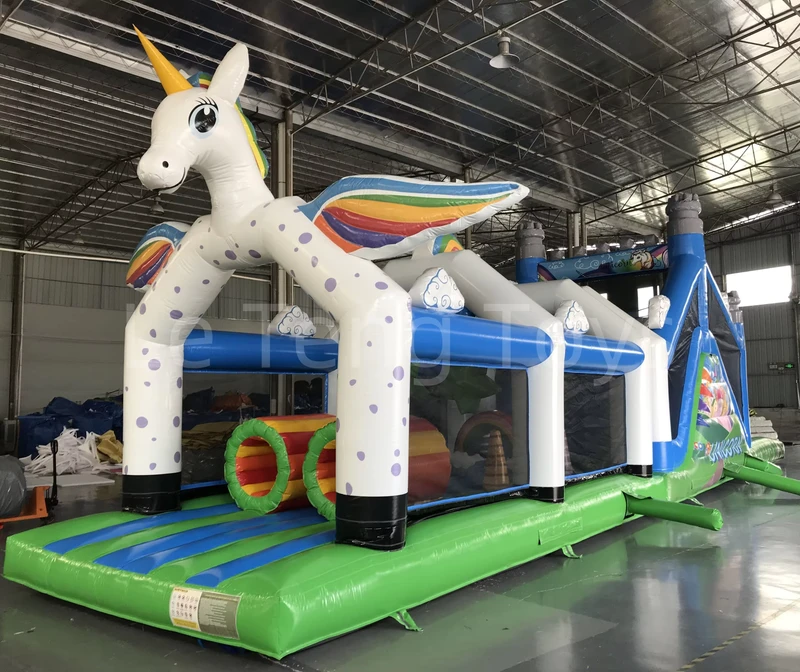 Eenhoorn Commerciële PVC Inflatable Glijbaan Trampoline Obstakelbaan Springkasteel voor Kinderen Buiten Waterdicht