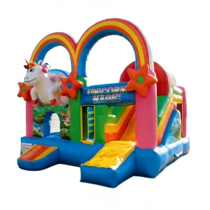 Unicorn Magic Rainbow Inflatable Bounce Slide Combo for Kids Fantasy Themed PVC Material Commercial Grade Jumping Castle