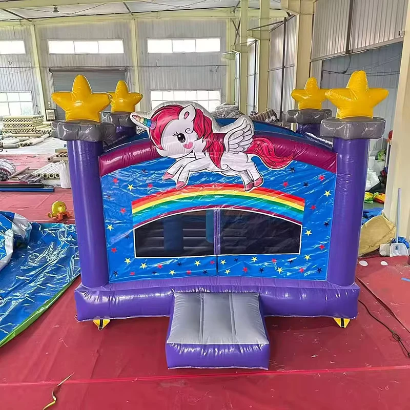 Castillo hinchable de unicornio arcoíris, castillo de salto de PVC resistente para niños, diversión segura para fiestas y juegos en el jardín