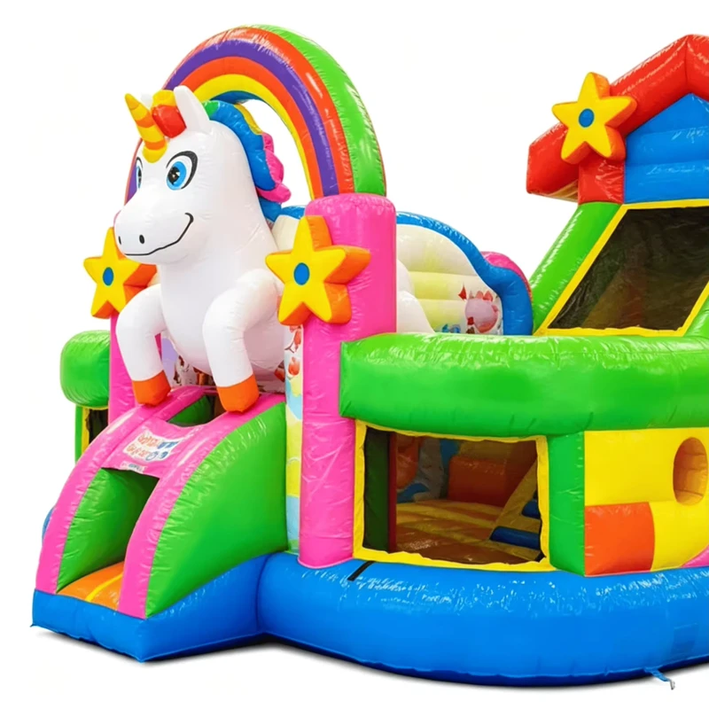 Château gonflable combo glissière à thème licorne arc-en-ciel en PVC écologique pour enfants, qualité commerciale