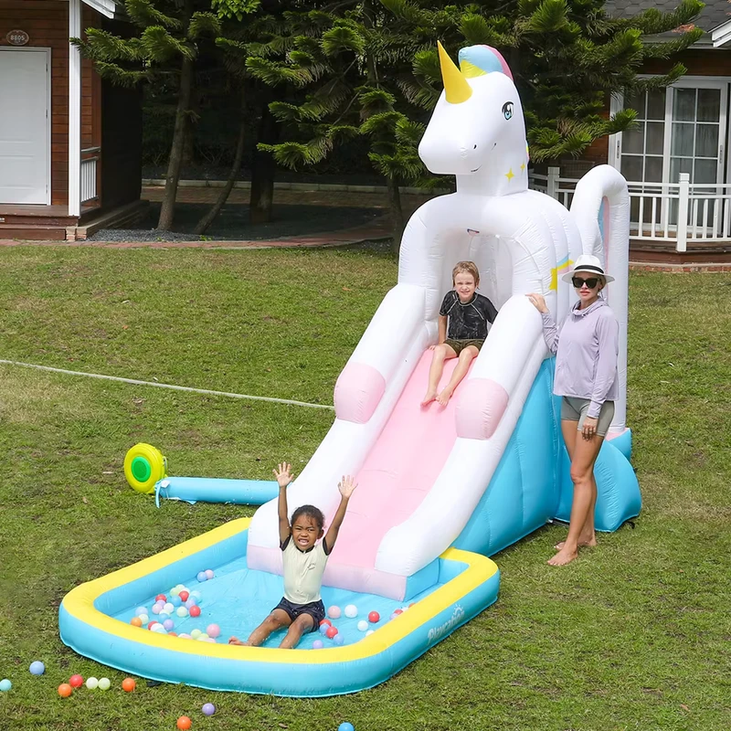 Rumah Seluncur Inflatable Bertema Unicorn untuk Anak-anak, Penggunaan Keluarga, Rumah dan Kastil Inflatable, Mudah Dipasang