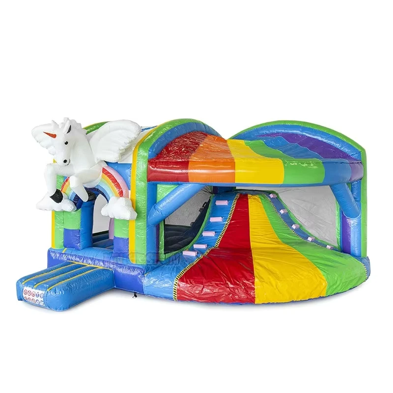 Unicorn Themed Inflatable Jumping Bouncy Castle 5.5m X 5.5m X 3.2m Commercial Kids Party Rental Equipment Slide 1000kg Capacity