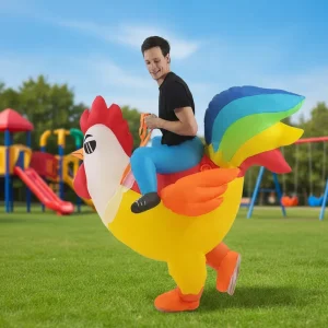 Unisex Inflatable Rooster Costume Adults Halloween Blow-Up Ride-On Chicken Mascot Easter Holidays Parties Kids’ Size