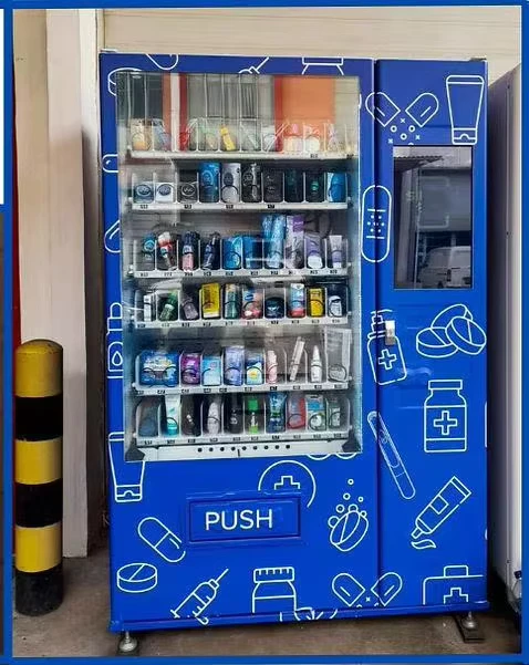 Distributeur automatique de snacks variés et de boissons froides en libre-service, fonctionnement automatique toute la journée
